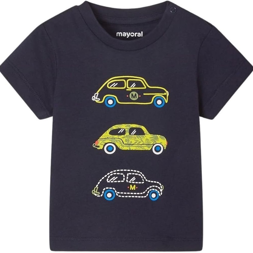 Size 12 months Baby Mayoral Navy Blue Kids Tee with Car Print